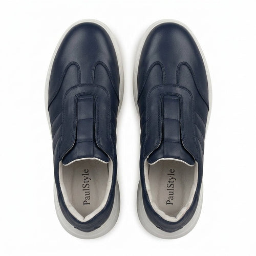 Adidasi barbati din piele naturală, M - 107, bleumarin - Paul Style