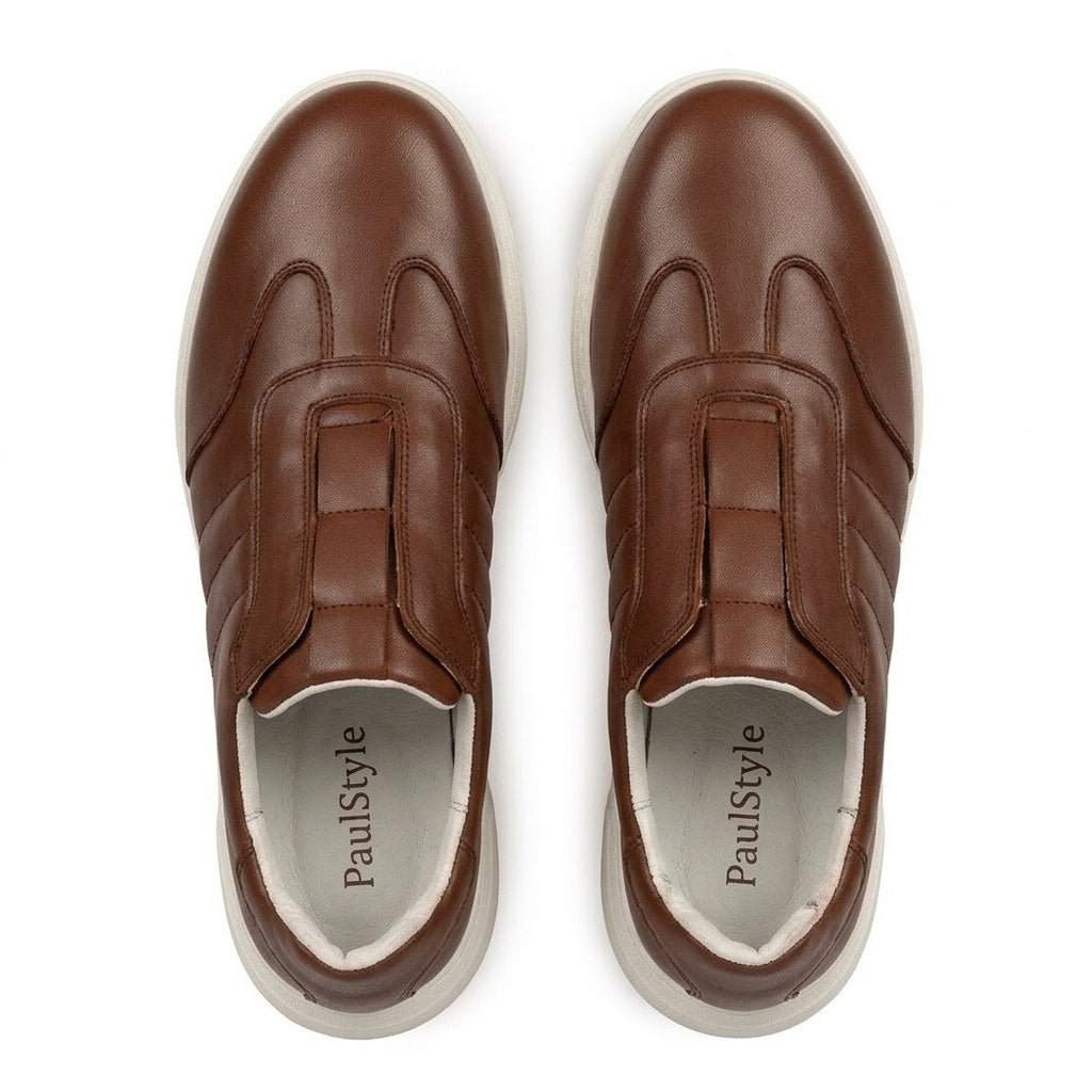 Adidasi barbati din piele naturală, M - 107, maro - Paul Style