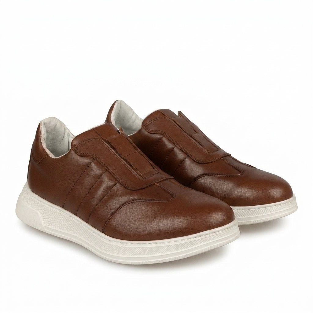 Adidasi barbati din piele naturală, M - 107, maro - Paul Style