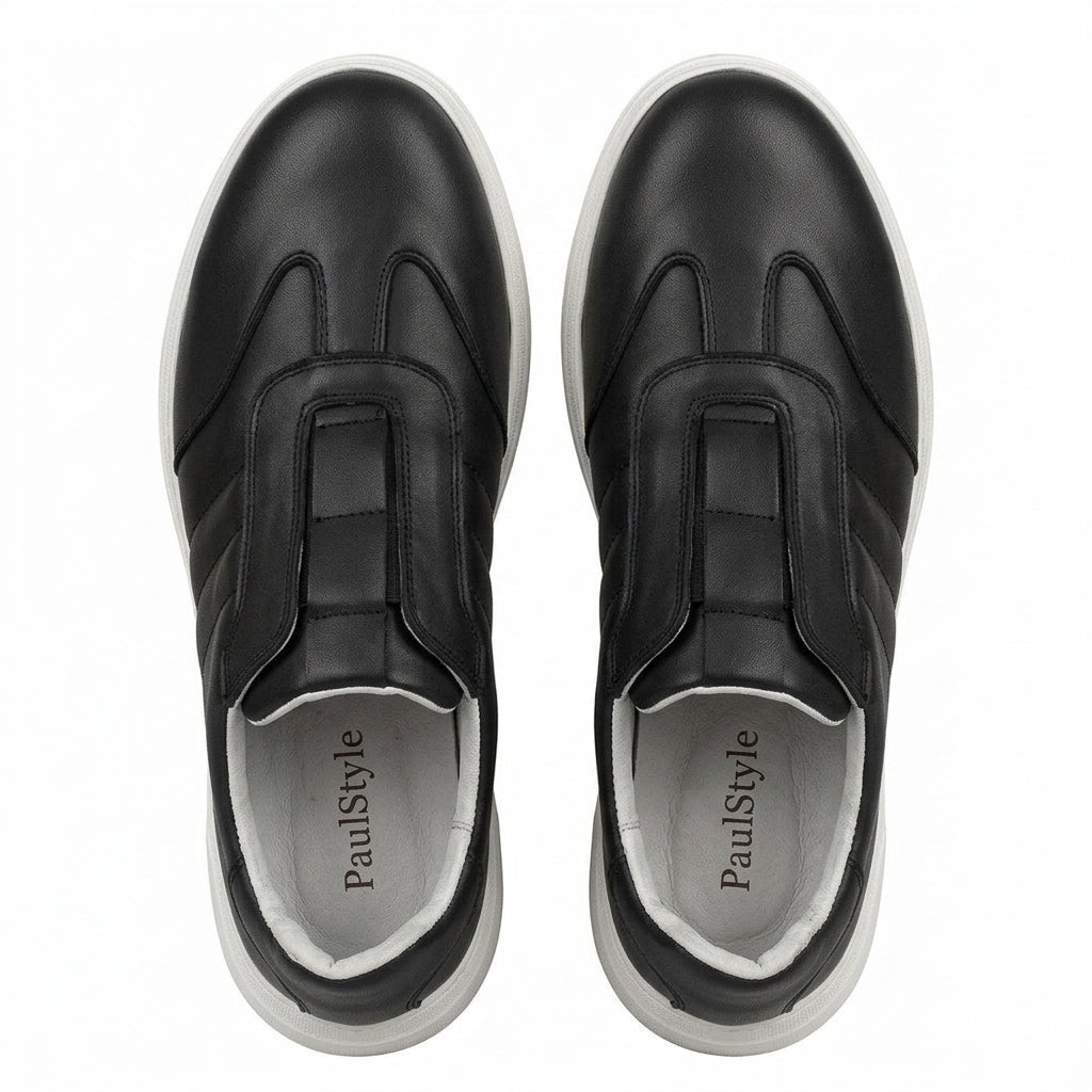 Adidasi barbati din piele naturală, M - 107, negru - Paul Style