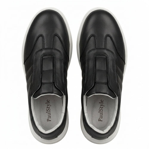Adidasi barbati din piele naturală, M - 107, negru - Paul Style
