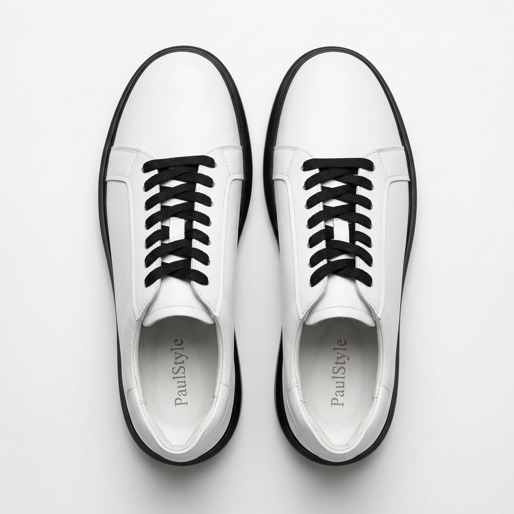 Adidasi barbati din piele naturală, M - 112, alb - Paul Style