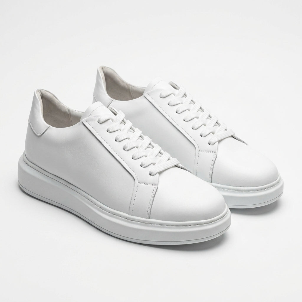 Adidasi barbati din piele naturală, M-112, alb - Paul Style