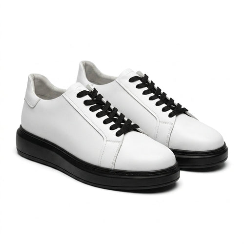 Adidasi barbati din piele naturală, M - 112, alb - Paul Style