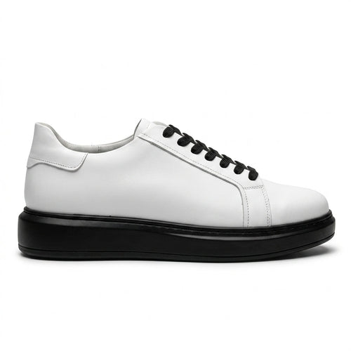 Adidasi barbati din piele naturală, M - 112, alb - Paul Style