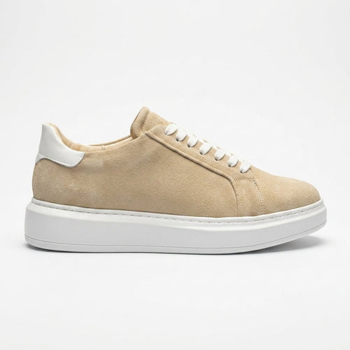 Adidasi barbati din piele naturală, M - 112, bej - velur - Paul Style