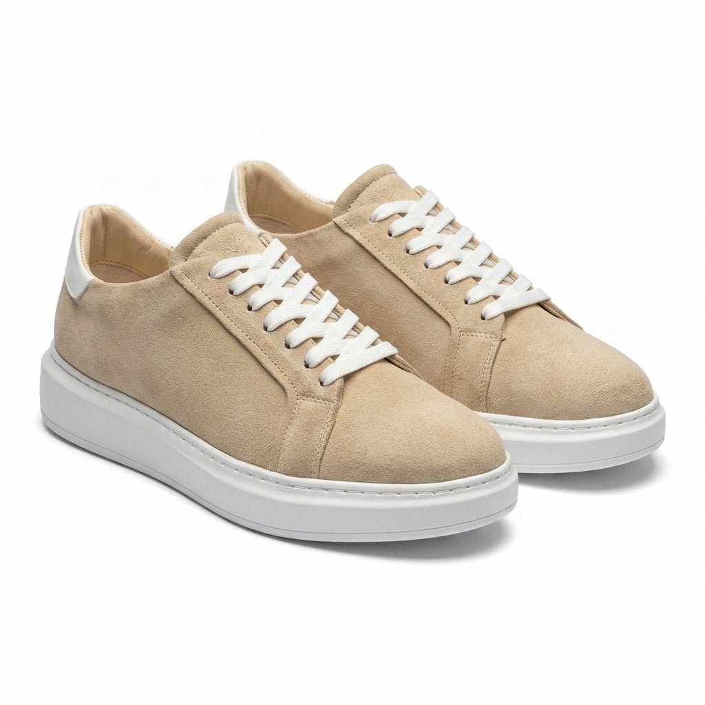 Adidasi barbati din piele naturală, M - 112, bej - velur - Paul Style
