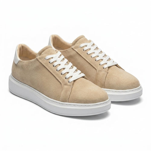 Adidasi barbati din piele naturală, M - 112, bej - velur - Paul Style