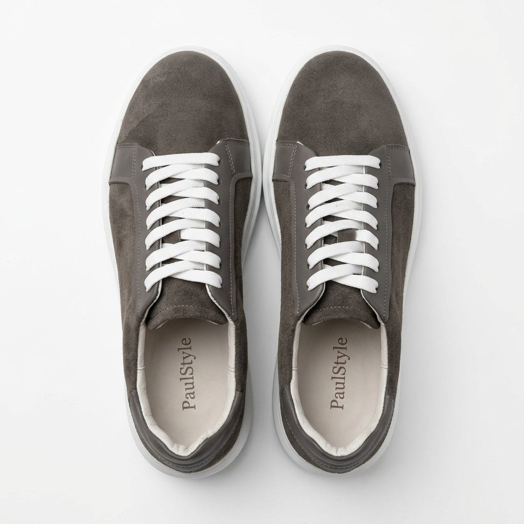 Adidasi barbati din piele naturală, M-112, gri-velur ta - Paul Style