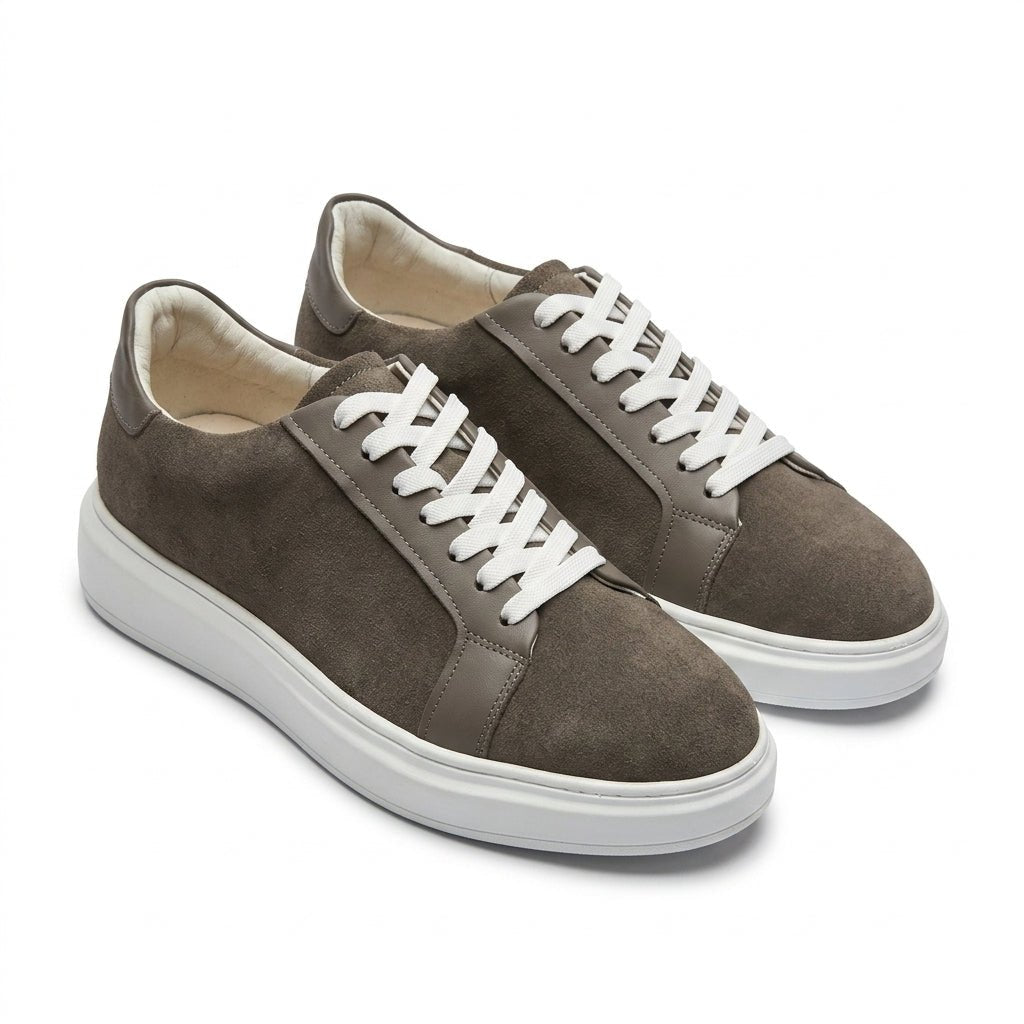 Adidasi barbati din piele naturală, M-112, gri-velur ta - Paul Style