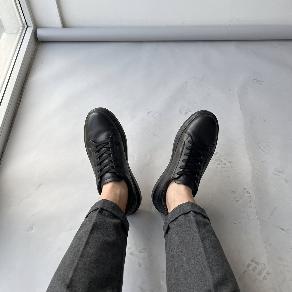 Adidasi barbati din piele naturală, M-112, negru - Paul Style