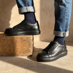 Adidasi barbati din piele naturală, M-112, negru - Paul Style