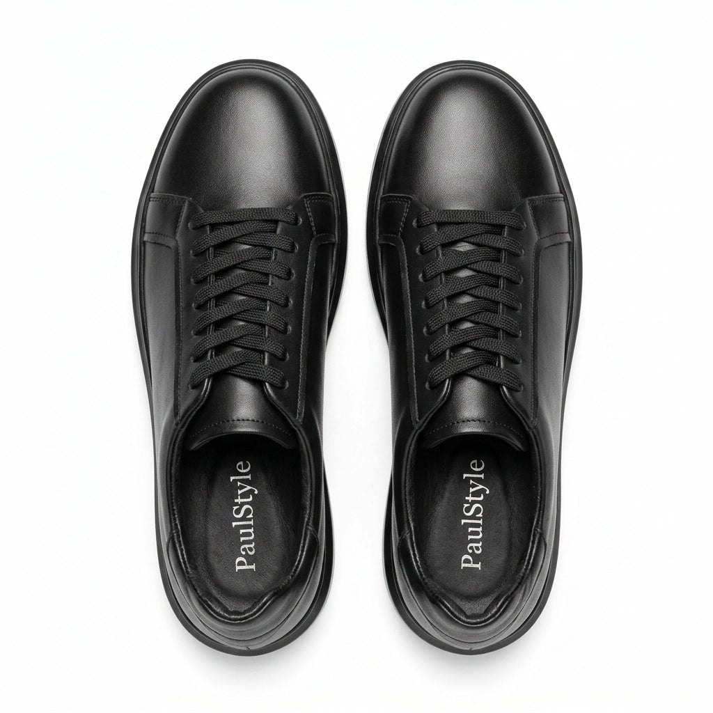 Adidasi barbati din piele naturală, M - 112, negru - Paul Style