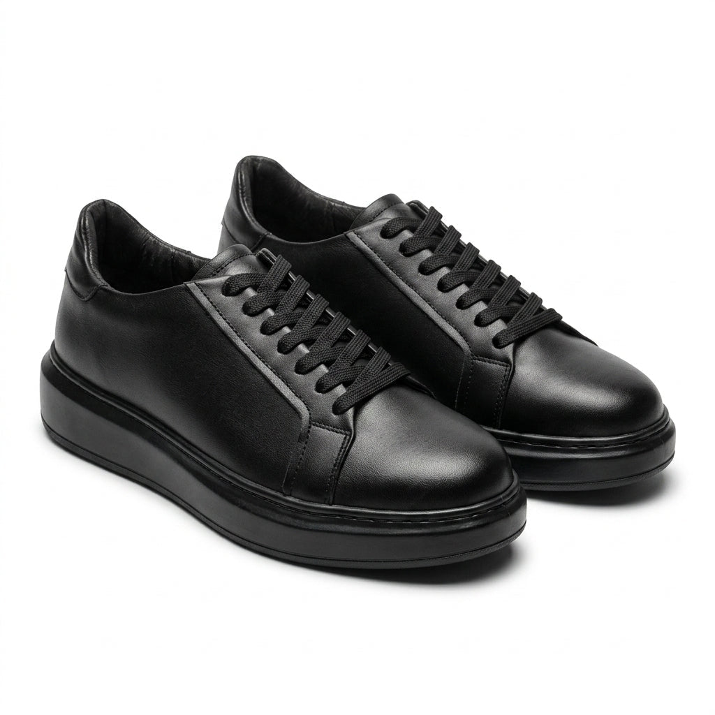 Adidasi barbati din piele naturală, M - 112, negru - Paul Style