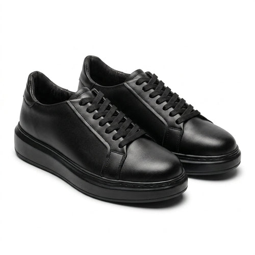 Adidasi barbati din piele naturală, M - 112, negru - Paul Style