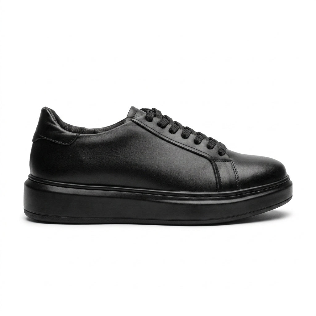 Adidasi barbati din piele naturală, M - 112, negru - Paul Style