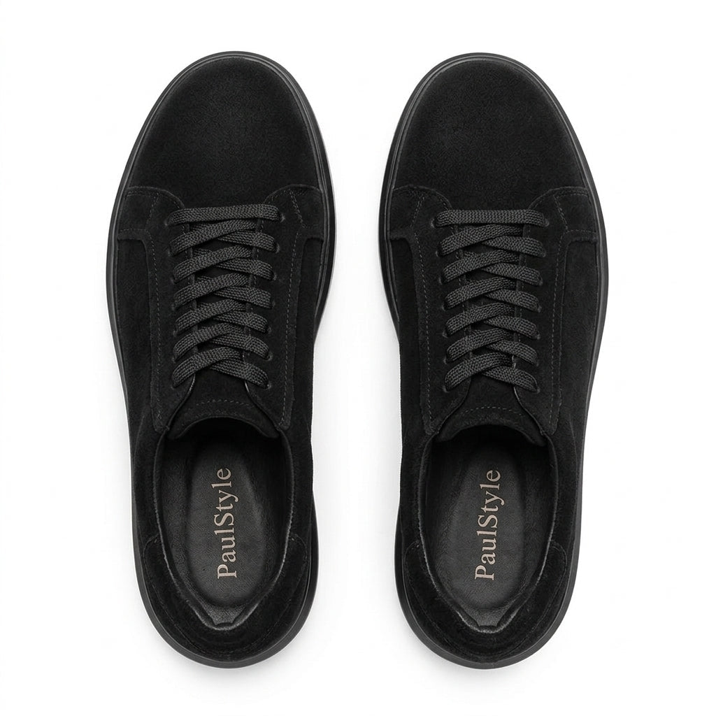 Adidasi barbati din piele naturală, M - 112, negru - velur - Paul Style