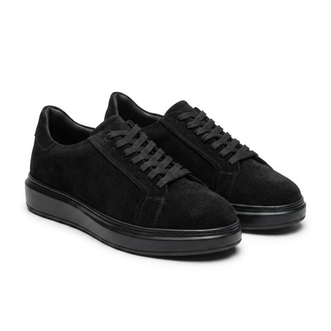 Adidasi barbati din piele naturală, M - 112, negru - velur - Paul Style