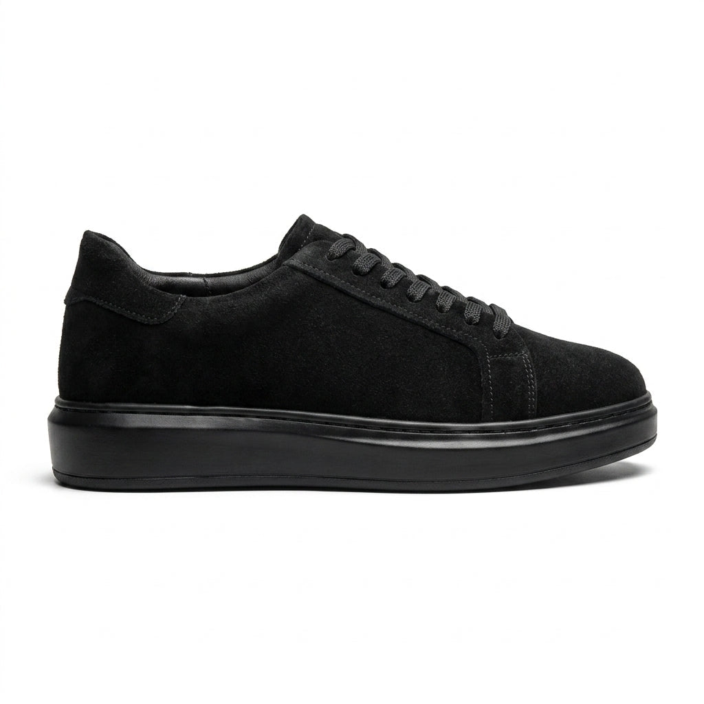 Adidasi barbati din piele naturală, M - 112, negru - velur - Paul Style