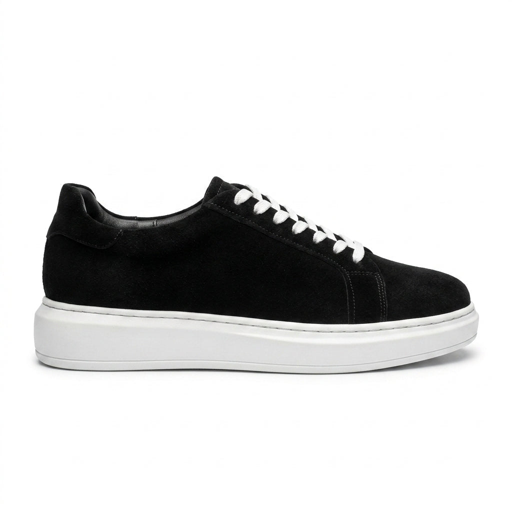 Adidasi barbati din piele naturală, M-112, negru-velur ta - Paul Style