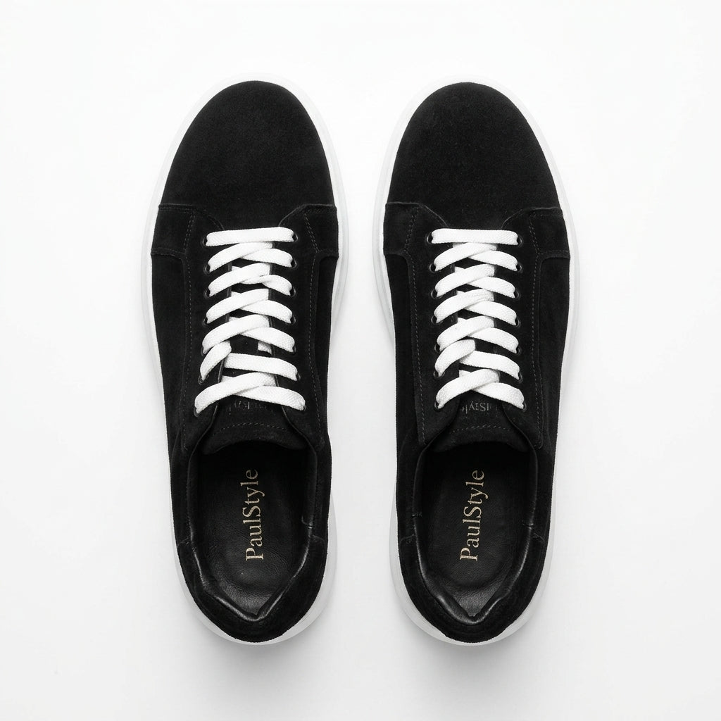 Adidasi barbati din piele naturală, M-112, negru-velur ta - Paul Style