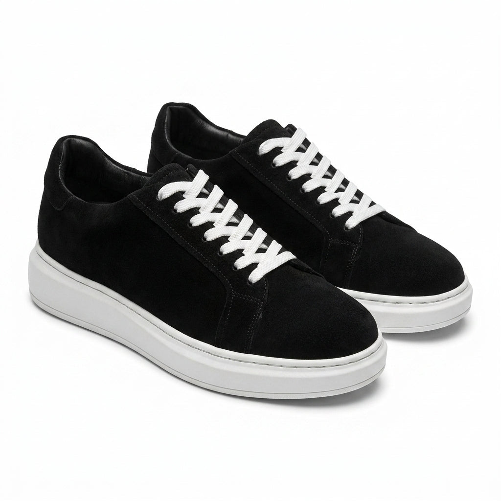 Adidasi barbati din piele naturală, M-112, negru-velur ta - Paul Style