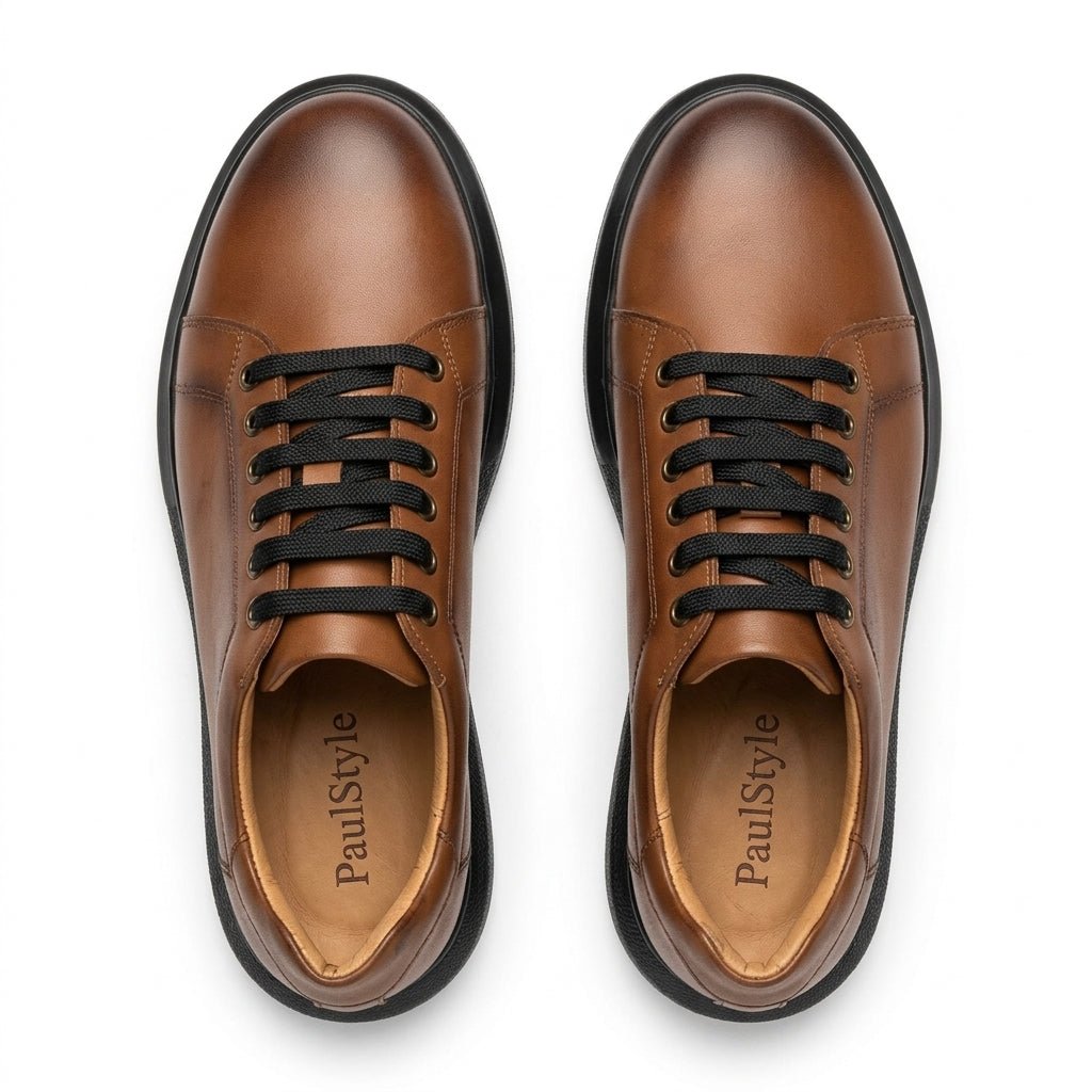 Adidasi barbati din piele naturală, M-329, maro-tng - Paul Style
