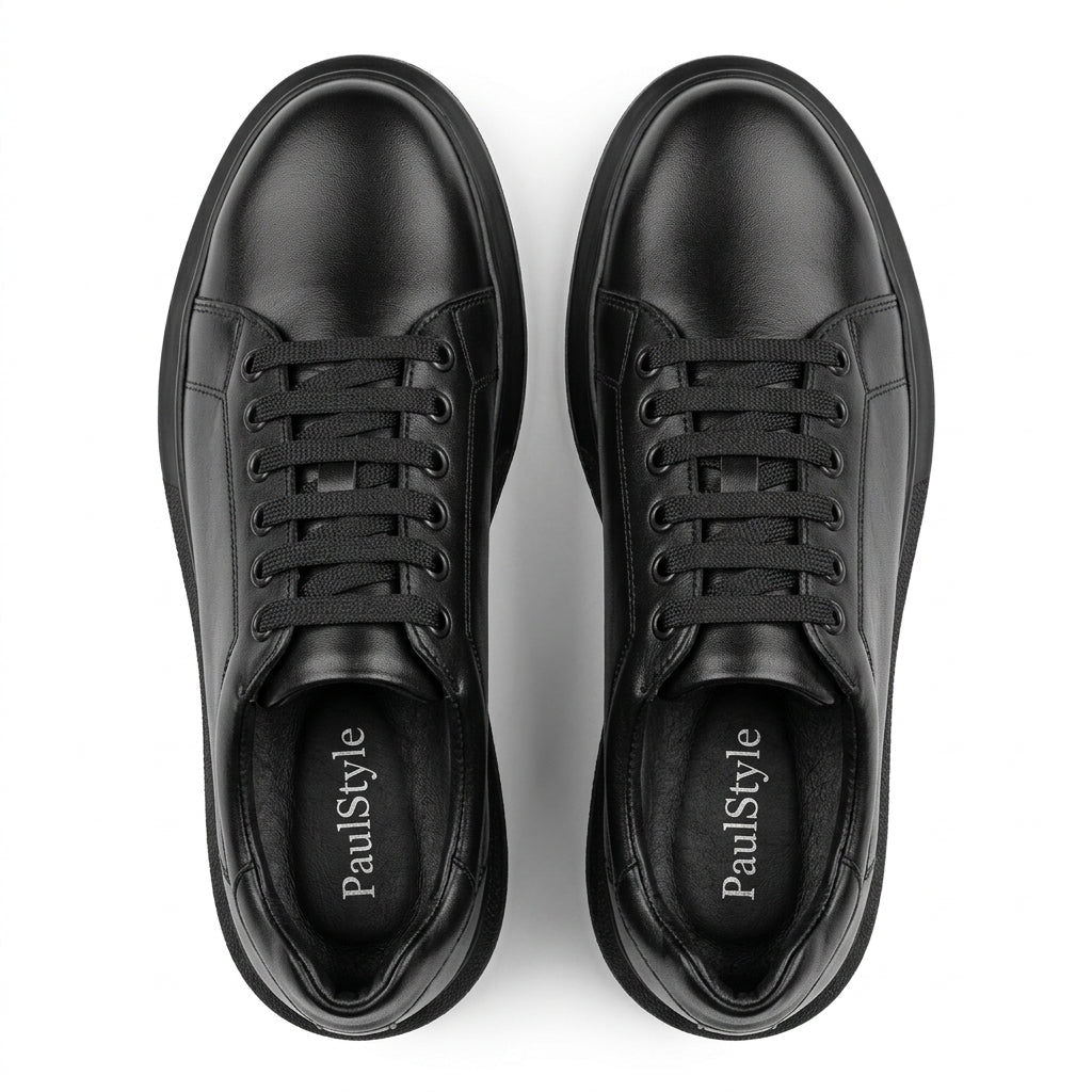 Adidasi barbati din piele naturală, M-329, negru - Paul Style