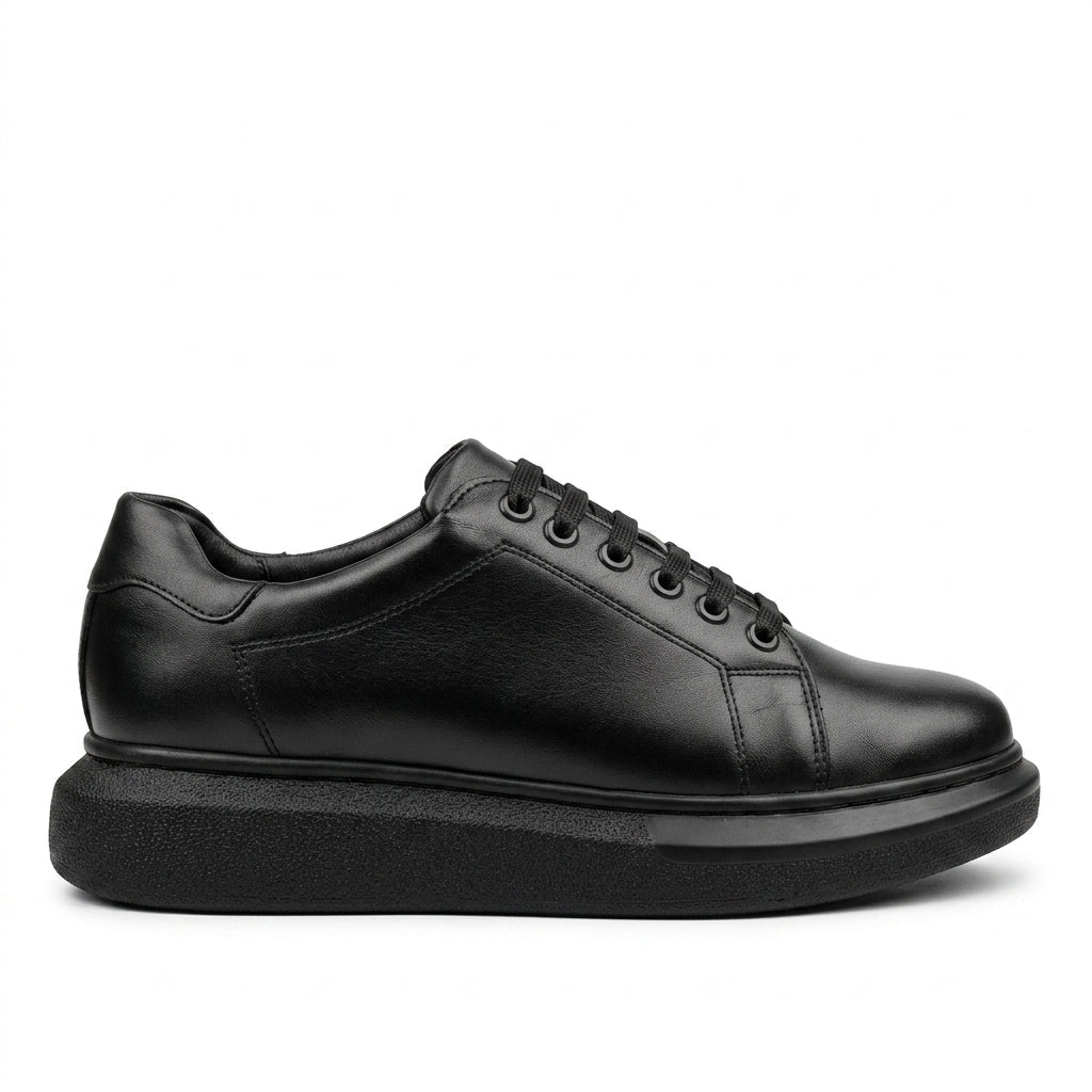 Adidasi barbati din piele naturală, M-329, negru - Paul Style