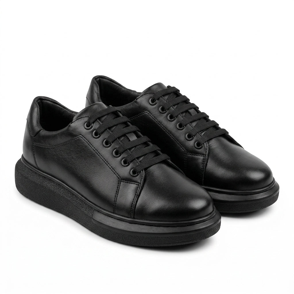 Adidasi barbati din piele naturală, M-329, negru - Paul Style