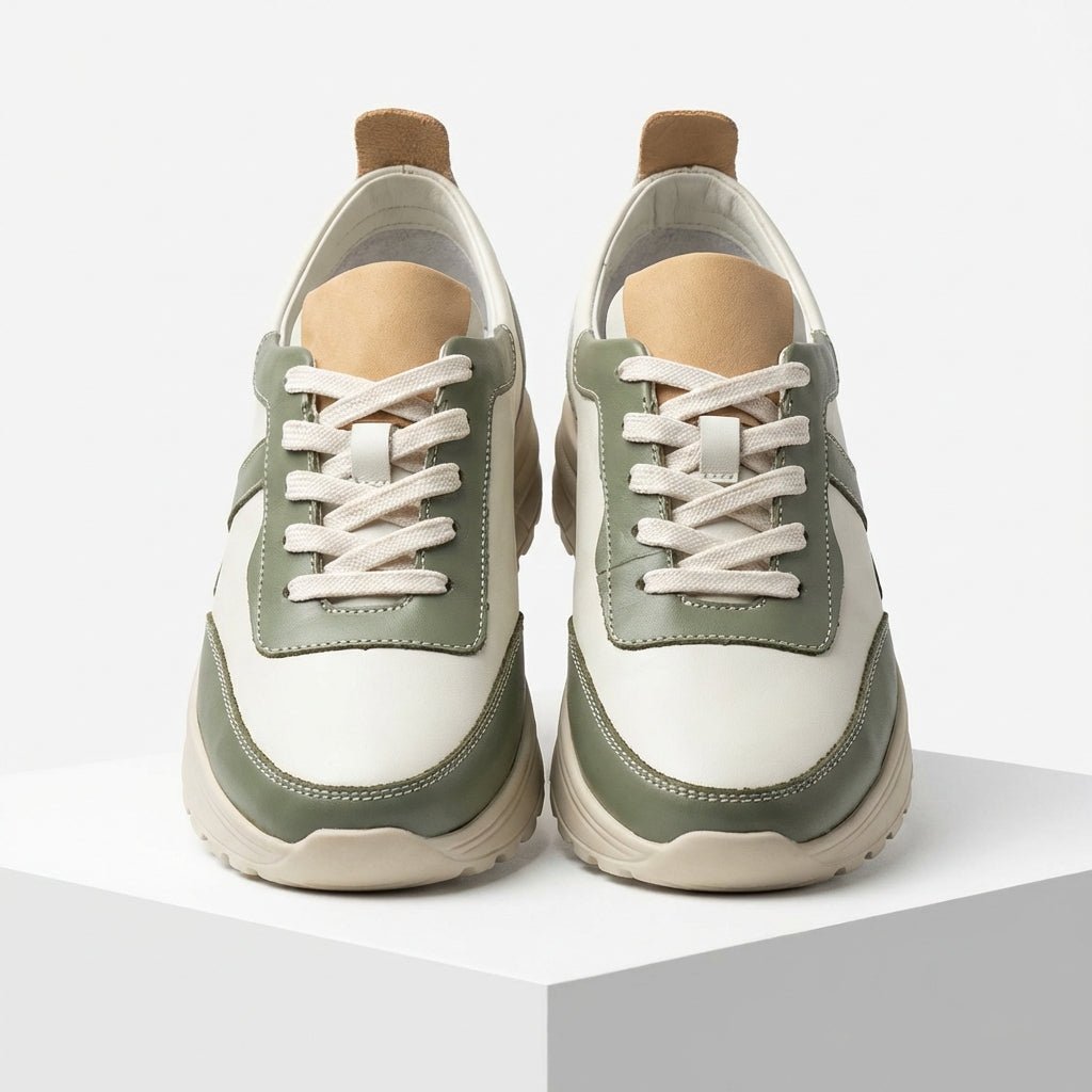 Adidasi dama bej - verde, piele naturla, Bela - 204 - Paul Style