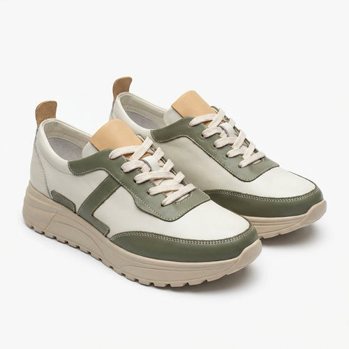 Adidasi dama bej - verde, piele naturla, Bela - 204 - Paul Style