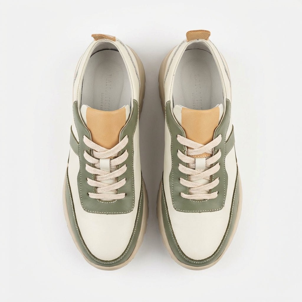 Adidasi dama bej - verde, piele naturla, Bela - 204 - Paul Style