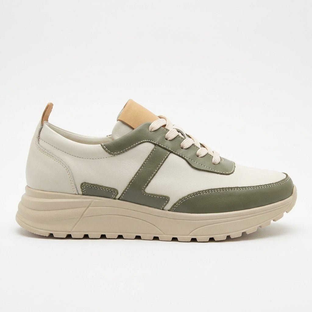 Adidasi dama bej - verde, piele naturla, Bela - 204 - Paul Style