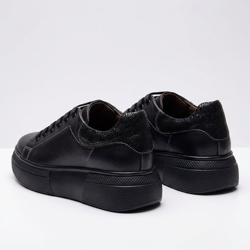 Adidasi dama negru, A - 287, din piele naturala - Paul Style