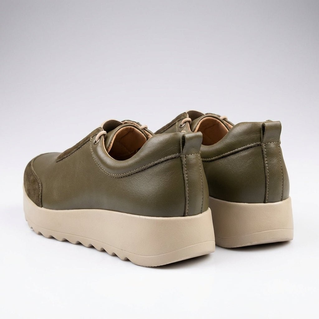 Adidasi damă piele naturală, verde - olive, Villa - 157.53 - Paul Style