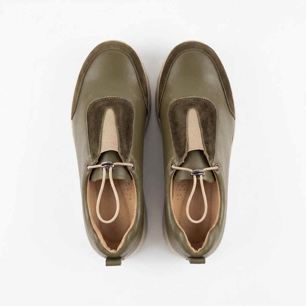 Adidasi damă piele naturală, verde - olive, Villa - 157.53 - Paul Style