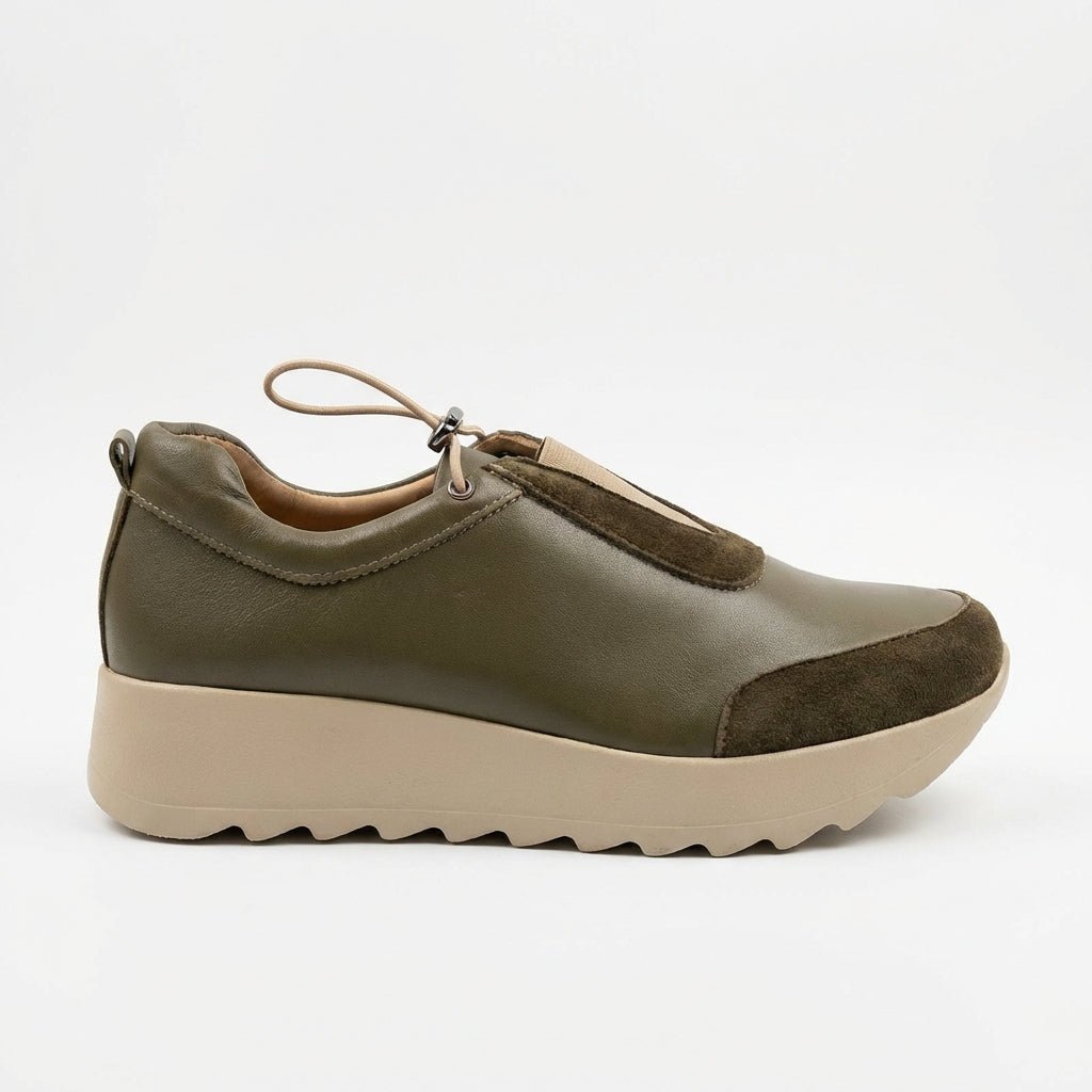 Adidasi damă piele naturală, verde - olive, Villa - 157.53 - Paul Style