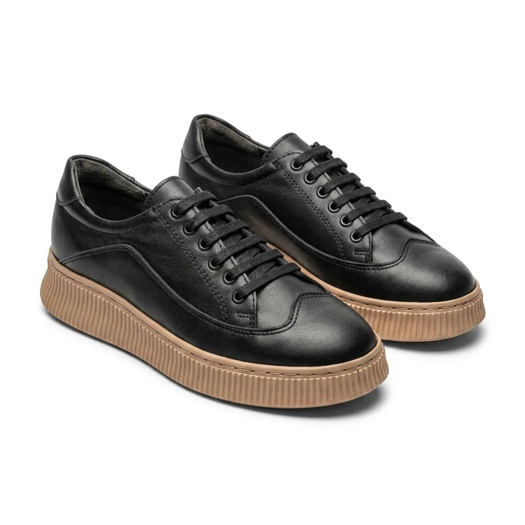 Adidasi dama,R-Ema, negru-bej, din piele naturala - Paul Style