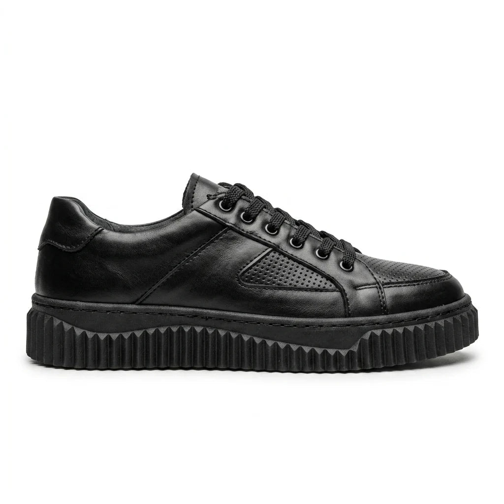 Adidasi dama,R-Iga, Negru, din piele naturala - Paul Style