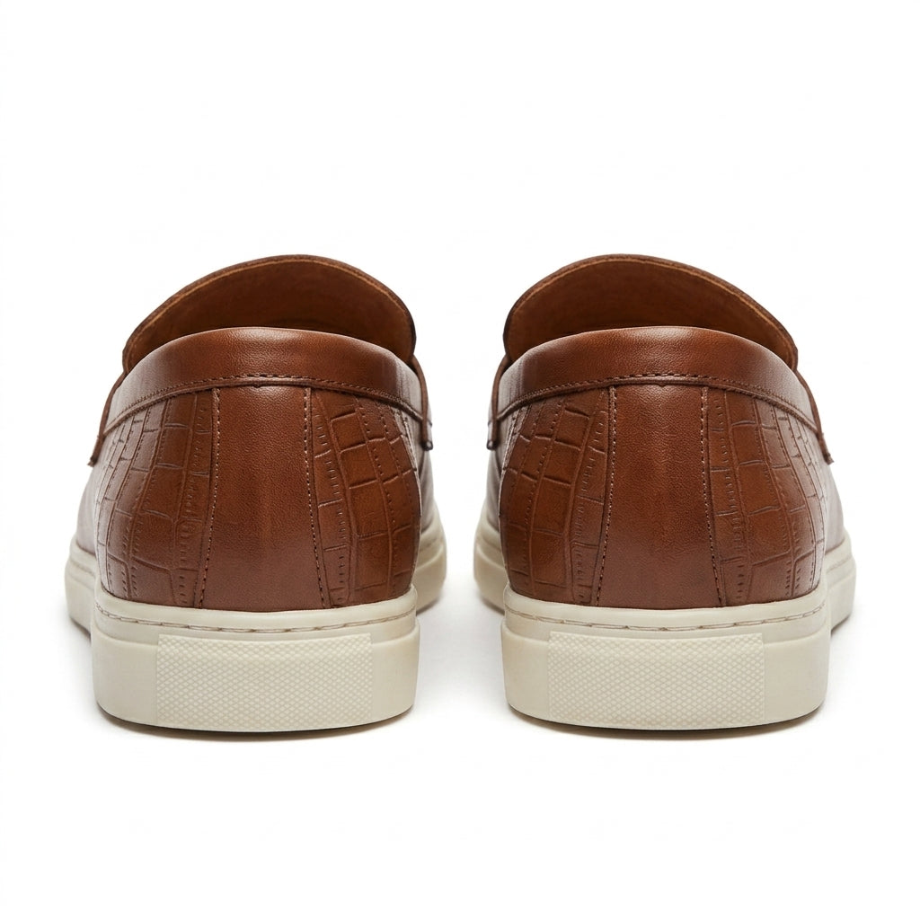 Mocasini  barbati din piele naturală maro-croco, M-8093