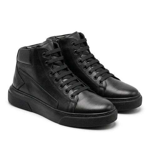 Bocanci barbati din piele naturală, A-505, negru - Paul Style