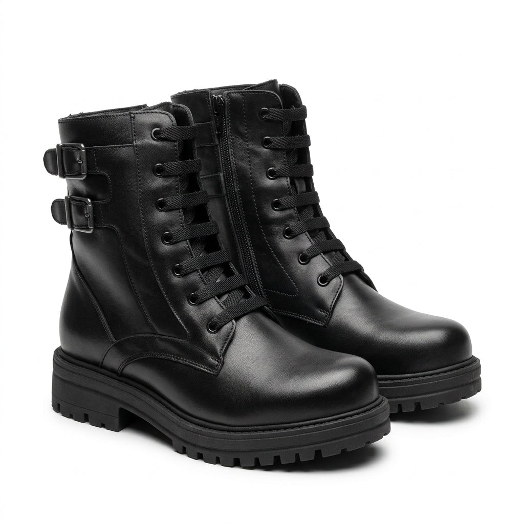 Bocanci damă negri cu catarame, M-410, piele naturală - PaulStyle