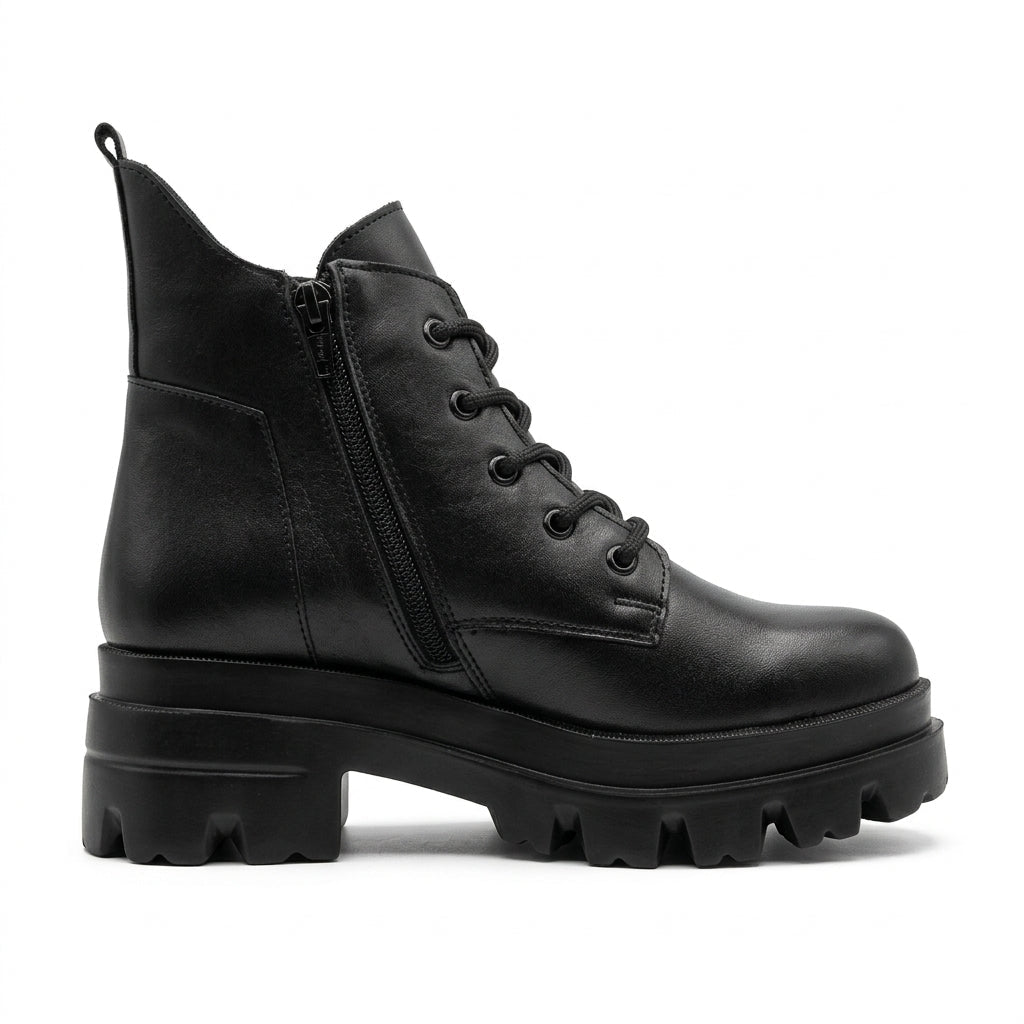Bocanci damă negri cu șiret, M-2021, piele naturală - PaulStyle