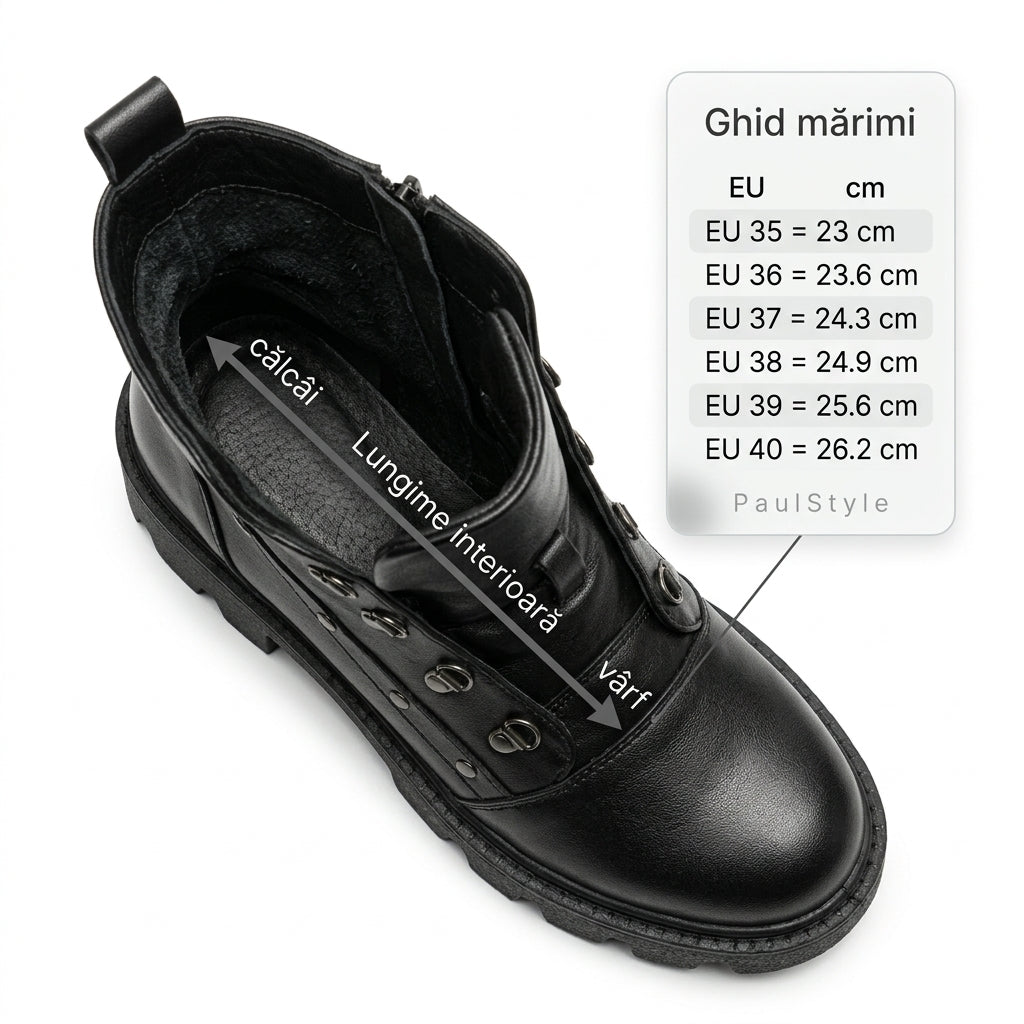 Bocanci dama negru, A-923, din piele naturala - Paul Style