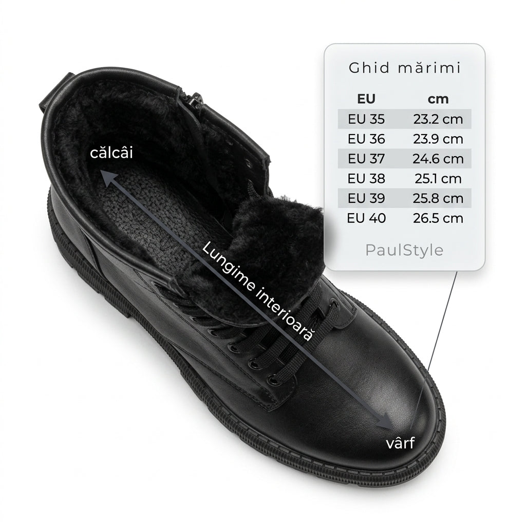 Bocanci dama negru, A-930, din piele naturala - Paul Style