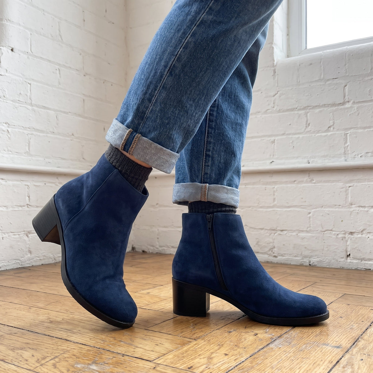 Botine dama bleumarin, Galaxy-002, din piele naturala - Paul Style