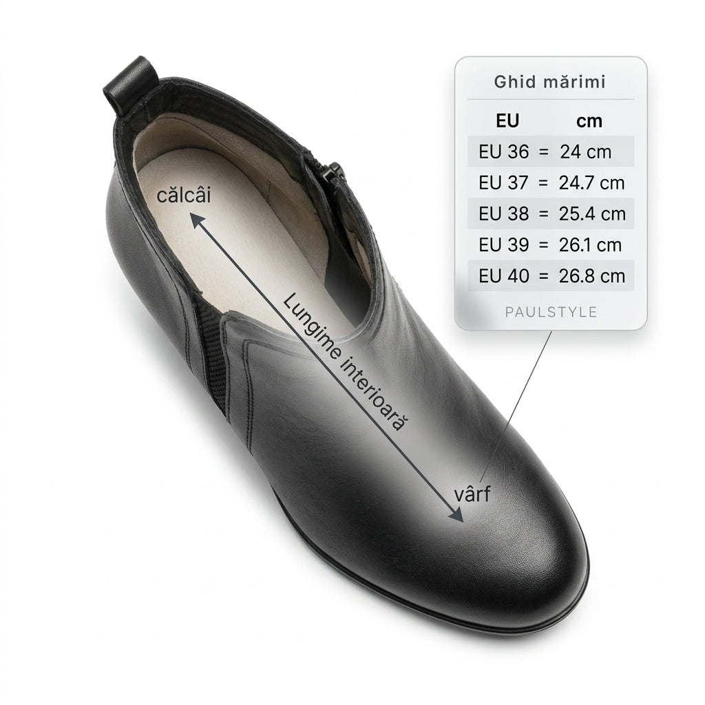 Botine dama negru, A-802, din piele naturala - Paul Style