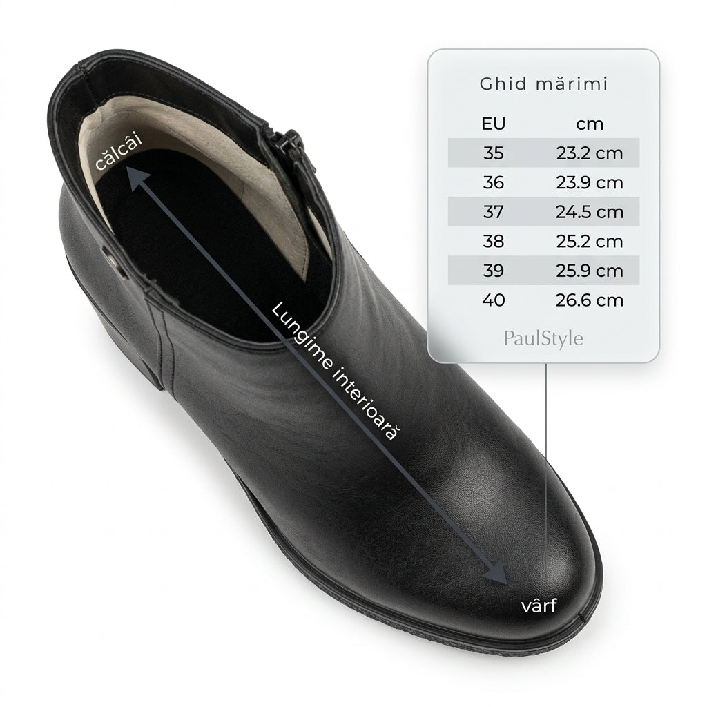 Botine dama negru, A-902, din piele naturala - Paul Style