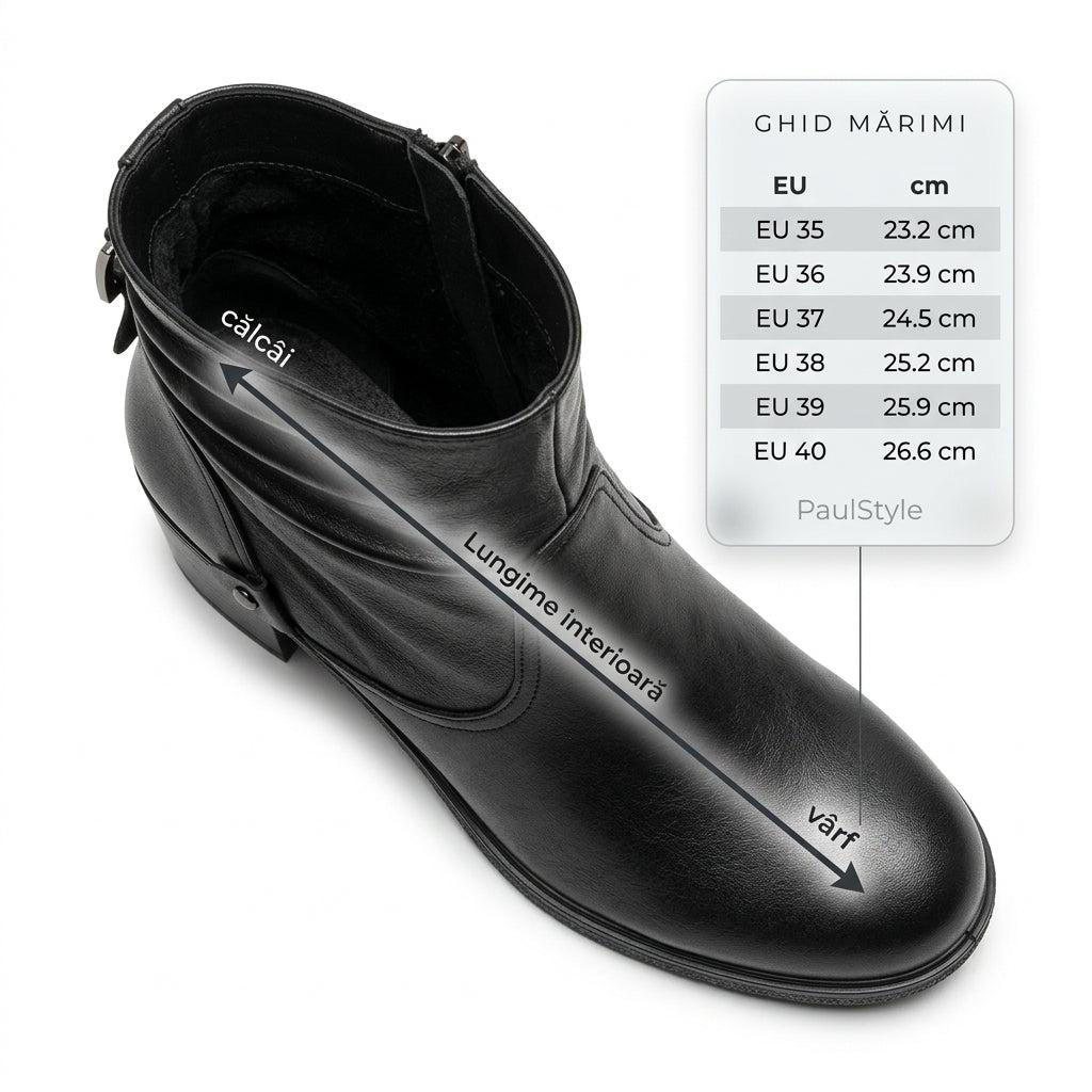 Botine dama negru, A-913, din piele naturala - Paul Style